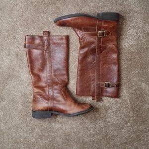 Mia Shoes - MIA Cognac Distressed Leather Boots Mia Shoes - MIA Cognac Distressed Leather Boots